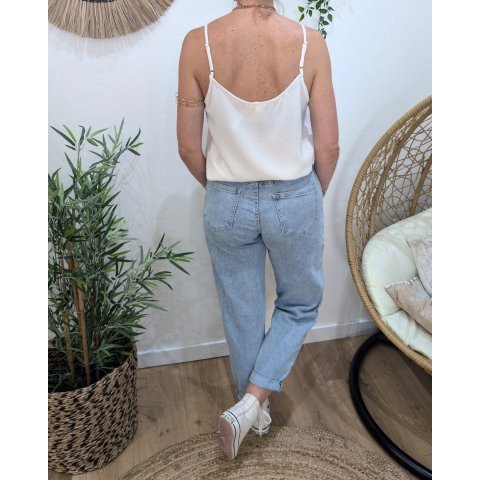 Top femme blanc à bretelles décolleté dentelle Luce