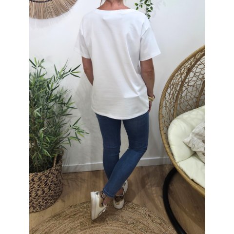 T-Shirt femme blanc bichette rayures roses