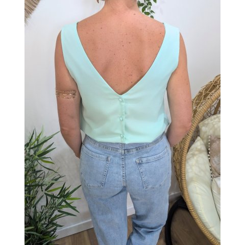 Top femme vert d'eau dos boutonné Célestia