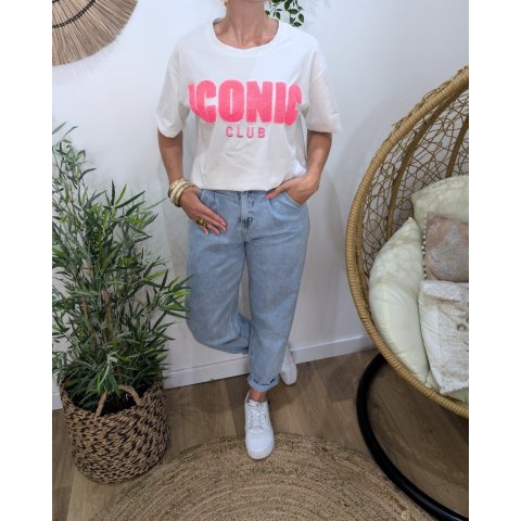 T-shirt femme blanc et rose fuchsia Iconic club 