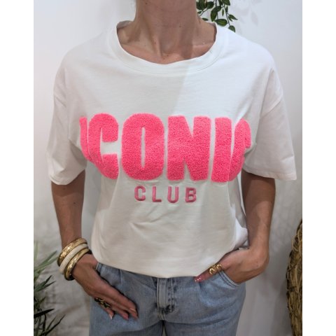 T-shirt femme blanc et rose fuchsia Iconic club 