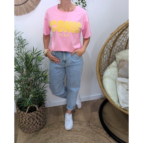 T-shirt femme rose baby et jaune Iconic club 