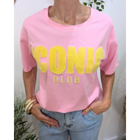T-shirt femme rose baby et jaune Iconic club 