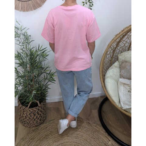 T-shirt femme rose baby et jaune Iconic club 