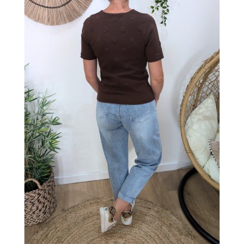 T-Shirt épais femme marron à pois