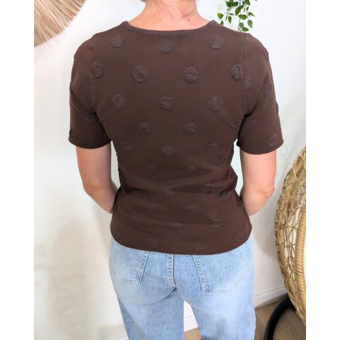 T-Shirt épais femme marron à pois