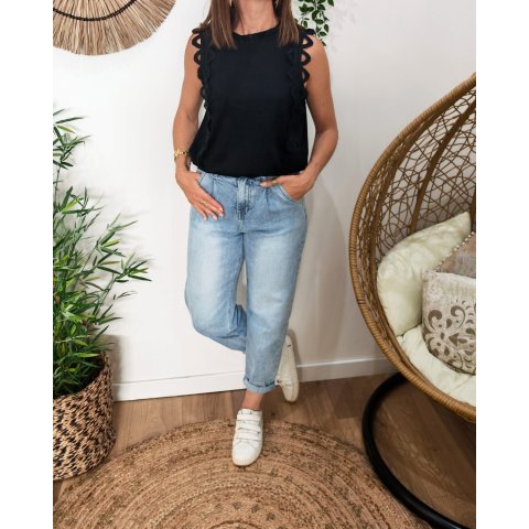 Top femme noir élastiqué Diana