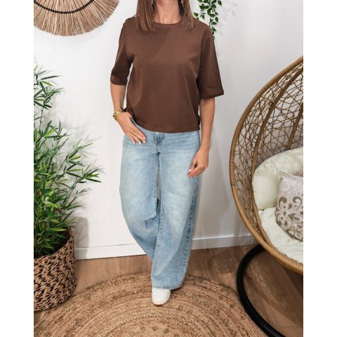 T-shirt femme court uni marron Hannah