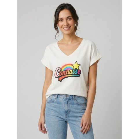 T-shirt femme uni col V Connasse arc en ciel