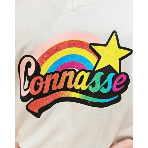 T-shirt femme uni col V Connasse arc en ciel