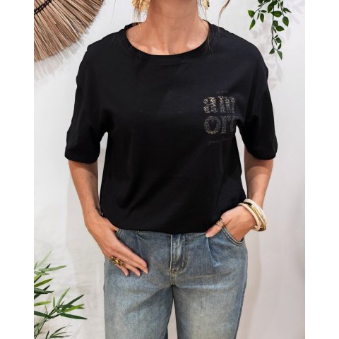 T-shirt femme noir léopard mia amore per favore