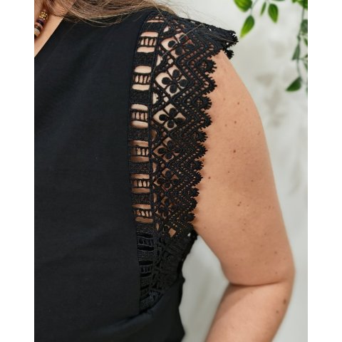 Top femme noir manches brodées Zaira