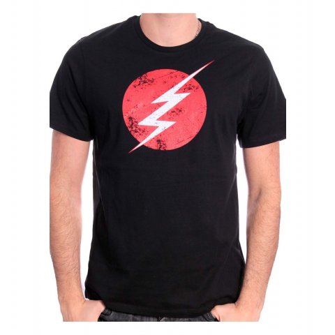 Tee Shirt Noir Logo Distress Flash 
