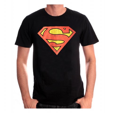 Tee-Shirt Noir Logo Rouge Effet Usé Superman