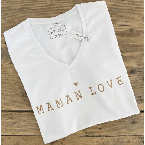 Tee-shirt blanc col V " Maman Love" Marcel & Lily