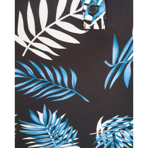 Tunique noire feuilles de palme bleues et blanches
