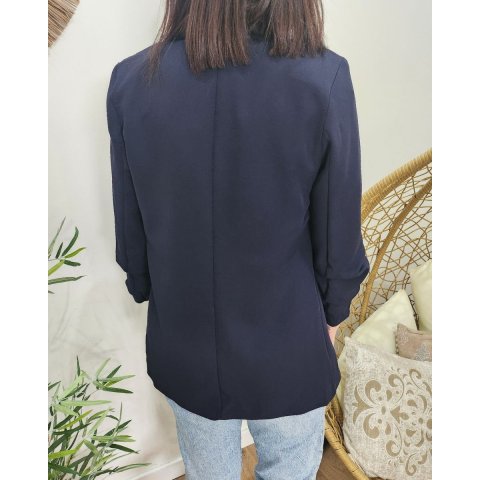 Blazer femme manches plissées bleu marine
