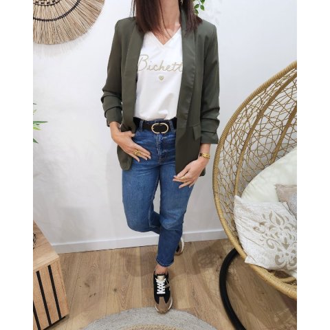 Blazer femme manches plissées kaki