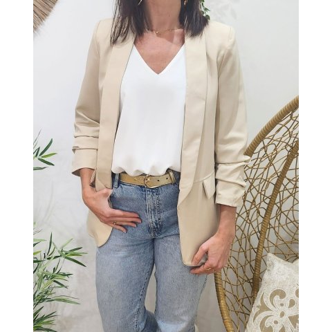 Blazer femme manches plissées beige clair