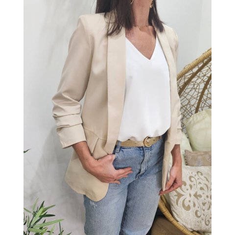 Blazer femme manches plissées beige clair