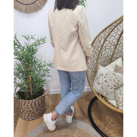Blazer femme manches plissées beige clair