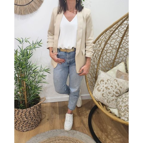 Blazer femme manches plissées beige clair