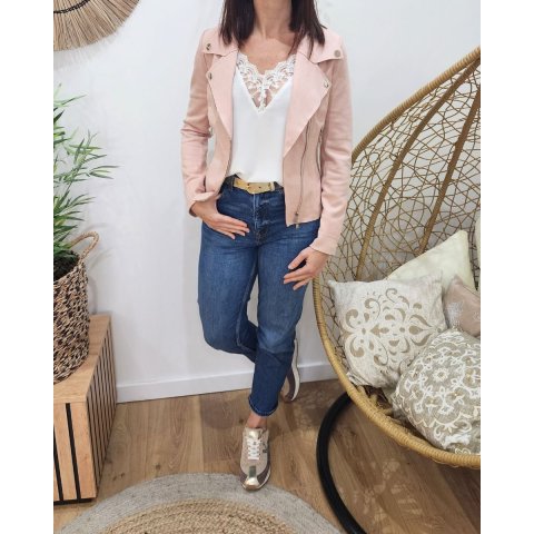 Perfecto femme fin suédine rose poudré