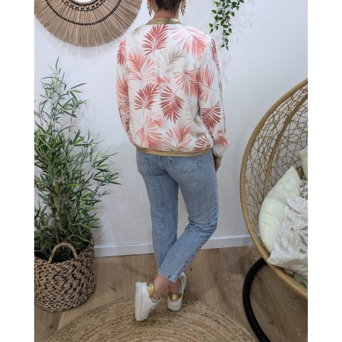 Bombers femme écru feuillages roses et taupes Ombelline