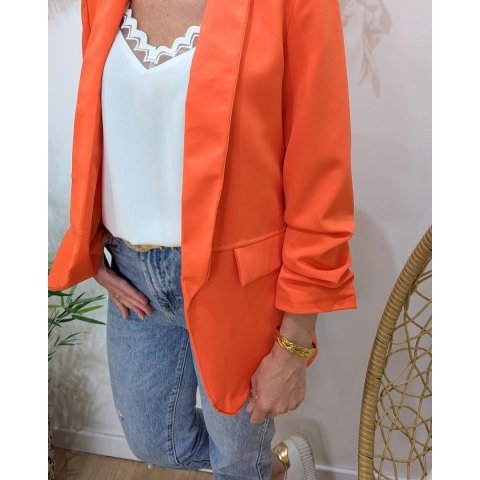 Blazer femme manches plissées orange corail