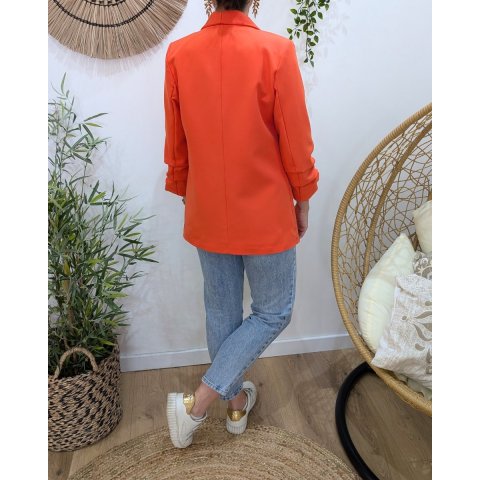 Blazer femme manches plissées orange corail