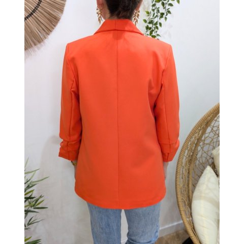 Blazer femme manches plissées orange corail