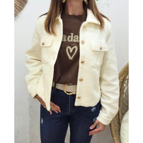 Veste femme bouclettes écru boutons dorés Paloma