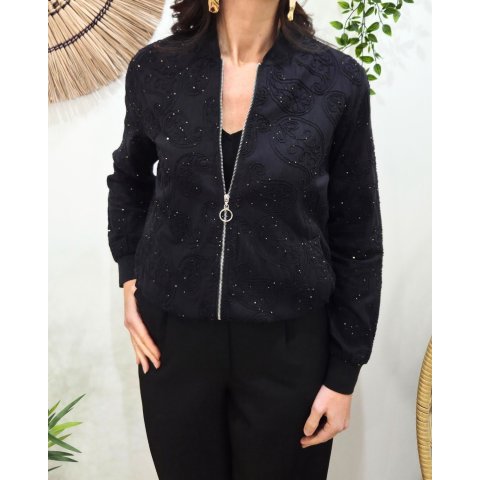 Bombers femme noir broderies cachemires et sequins dorés