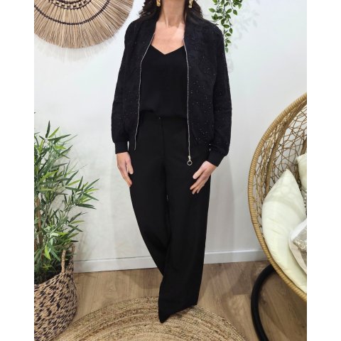 Bombers femme noir broderies cachemires et sequins dorés