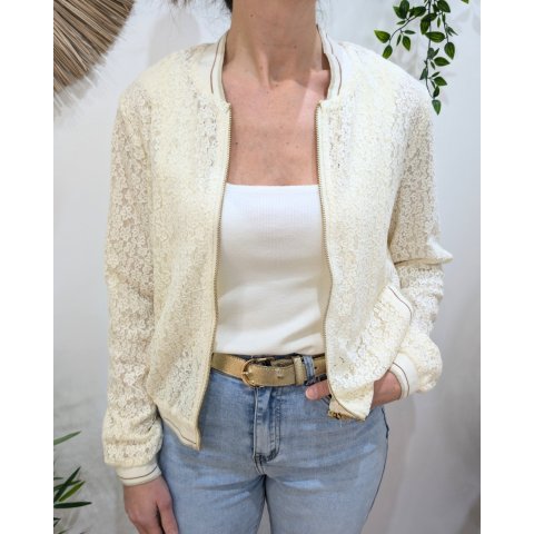 Bombers femme dentelle beige fleuri Isolda