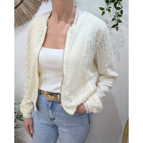 Bombers femme dentelle beige fleuri Isolda