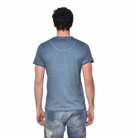 Tee Shirt BLEU coupe Slim Col V, Usé RON | Homme - Von Dutch