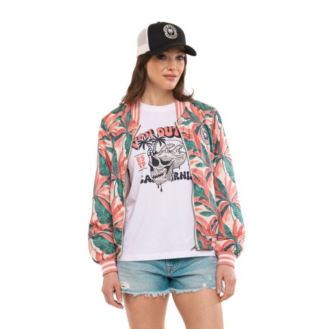 VESTE SATIN ALLOVER, PATCH TISSÉ ET RIB LUREX TROPICAL VON DUTCH