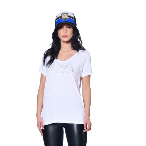 T-Shirt Von Dutch en col V Logo Strass femme Roon