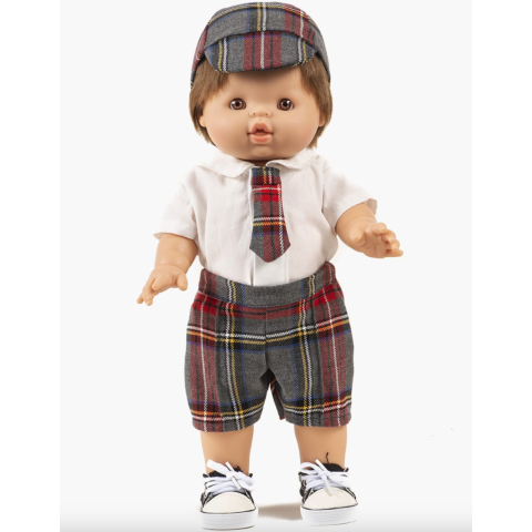 Ensemble William avec cravate et pantalon à carreaux Tartan gris MINIKANE