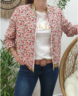 Bombers femme noir feuillage fin et petites fleurs beiges 218693