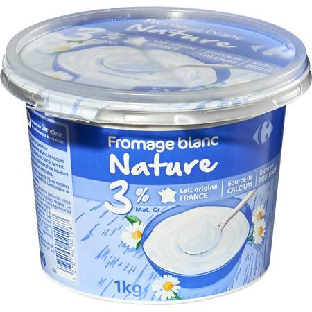 Fromage blanc nature sucré 3% MG CARREFOUR CLASSIC