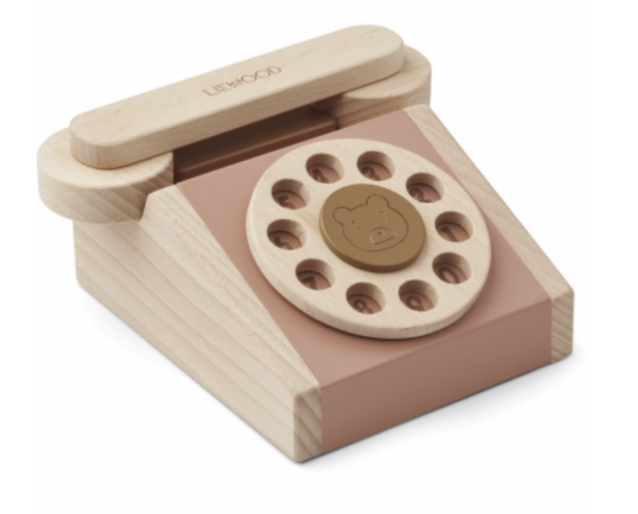 Téléphone rétro en bois - Rose